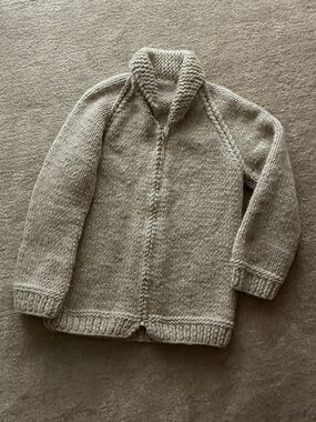 Chunky Hand-Knit wool cowichan sweater in Light Taupe